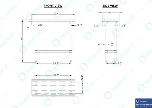 Vista 4 de MESA DE TRABAJO ALIMENTOS PREP MESA DE TRABAJO RESTAURANTE SUMINISTRO ACERO INOXIDABLE 14" X 36
