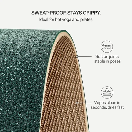 Vista 3 de Esterilla de yoga premium – Agarre de poliuretano antideslizante activado por el sudor I Base de goma natural I 0.157 in para yoga, pilates