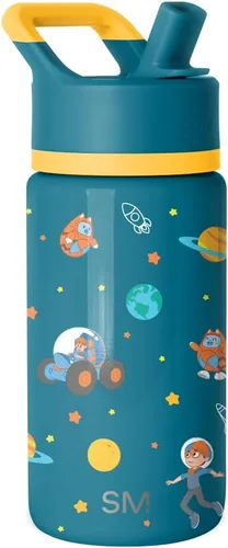 Vista 52 de Simple Modern Botella de agua para niños con tapa con pajilla, vaso aislado de acero inoxidable de 14 onzas para niños y a prueba de derrames