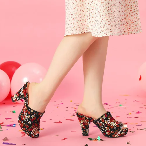 Vista 2 de Perphy Sandalias de plataforma con tacón grueso y floral para mujer