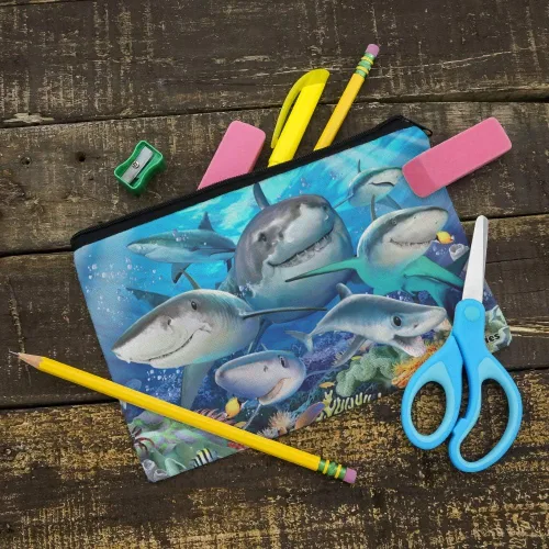 Vista 2 de Shark Ocean Selfie Pencil Pen Organizador Estuche con cremallera