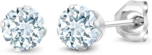 Vista 16 de Gem Stone King Aretes redondos de plata de ley 925 con piedra natal de 0.157 in para mujer