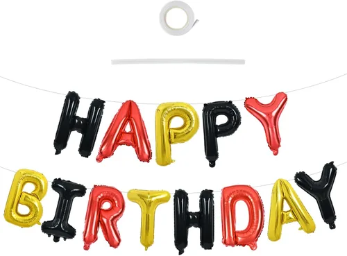 Vista 52 de TONIFUL Pancarta de Globos Negros de Feliz Cumpleaños de 16 Pulgadas con Letras de Papel de Aluminio Mylar, Cartel Banderín Reutilizable