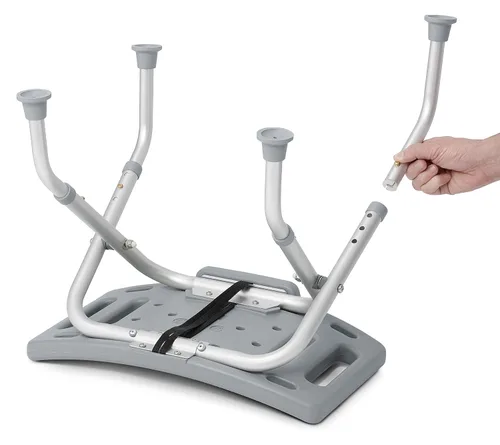 Vista 4 de Medline Silla de ducha plegable sin respaldo, silla de baño que soporta hasta 250 libras, color gris