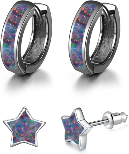 Vista 251 de CiNily Aretes Huggie de ópalo con bisagras, chapados en oro, hipoalergénicos, pequeños aretes de aro para mujeres, adolescentes, niñas, hombres