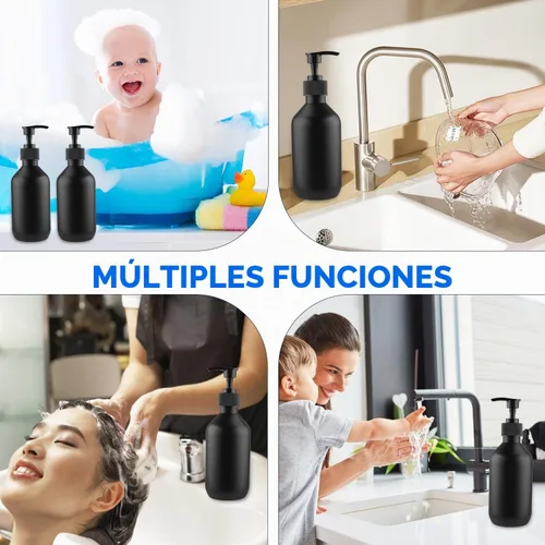 Vista 5 de BOSMOIW - Dispensador de jabón PET negro mate de 500ml / 17 onzas, botella de bomba de champú de plástico, recipientes de jabón de manos vacíos