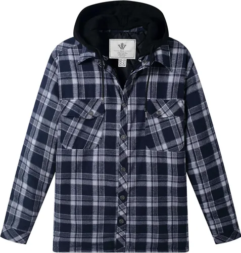 Vista 13 de WenVen Chaqueta acolchada de franela gruesa a cuadros con capucha extraíble para hombre Amarillo