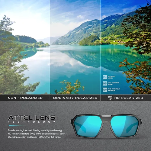 Vista 6 de ATTCL Gafas de sol polarizadas para hombre gafas deportivas casuales con protección UV marco hexagonal TR90 M