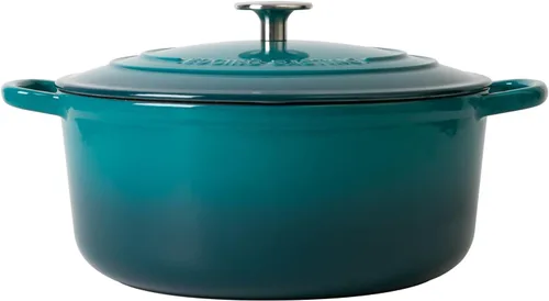 Vista 5 de EDGING CASTING Hornos holandeses con tapa, horno holandés cubierto de hierro fundido esmaltado de 5.5 cuartos de galón con doble asa, cian oscuro