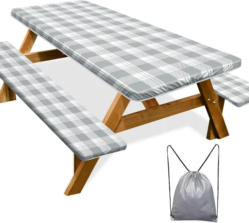 Vista 46 de Funda de mesa de picnic con fundas para bancos Esenciales de camping Mantel de picnic impermeable y a prueba de viento con bolsa de cordón, funda