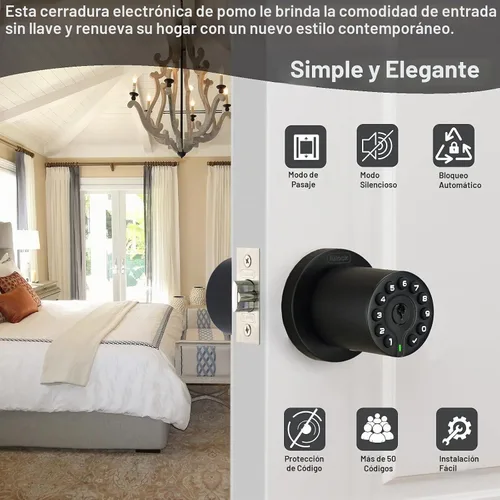 Vista 2 de iulock IU-20 Cerradura de puerta con código, pomo de puerta electrónico con teclado y llave, cerradura automática, resistente al agua, función