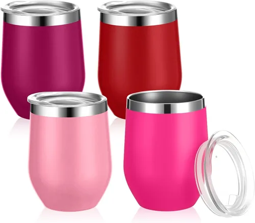 Vista 13 de Baderke - Vaso de vino aislado de 12 onzas con tapa, rosa degradado, 16 Gradiente Rosa