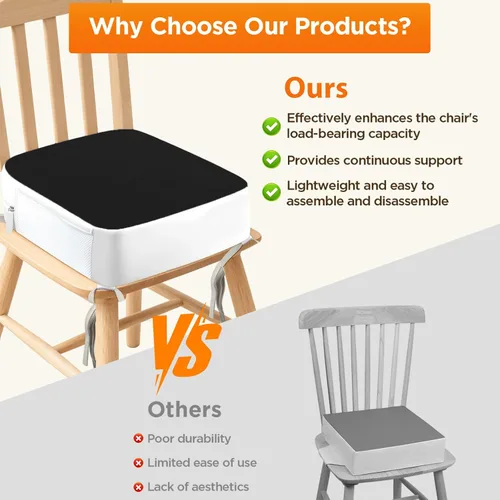 Vista 4 de Asiento elevador para silla de cocina, cojín de asiento elevado para niños Mesa de comedor de PU para niños pequeños con lazos y bolsillos