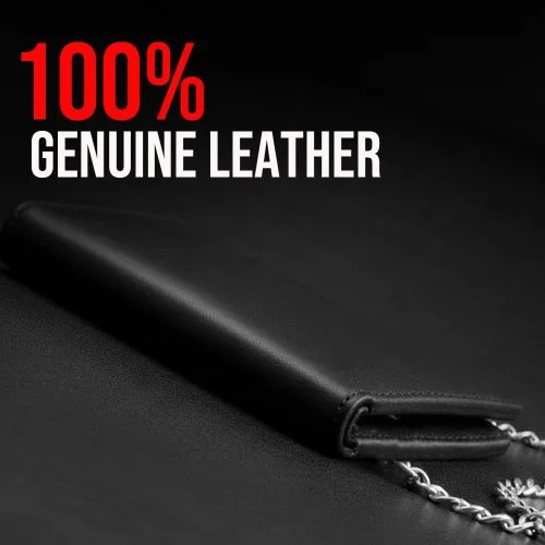 Vista 3 de CLASSIC - Cartera con cadena de motocicleta para hombre, piel auténtica Anilina Negro