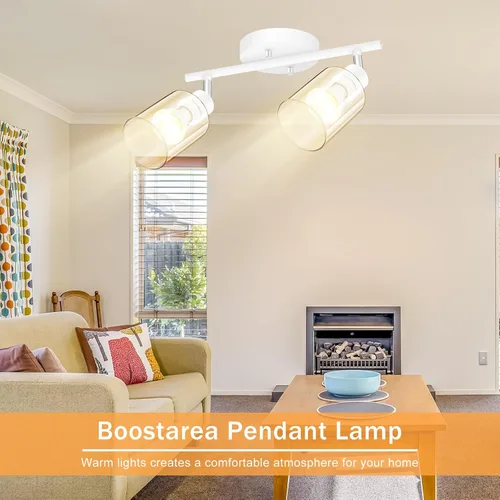 Vista 3 de BoostArea Lámparas de baño de 2 luces, modernas luces blancas de pared con pantalla de vidrio transparente, luz de techo flexible para espejo