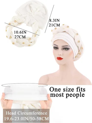 Vista 2 de Woeoe Turbante africano para mujer, gorro trenzado previamente atado, con diamantes de imitación, turbantes suaves y elásticos para la cabeza