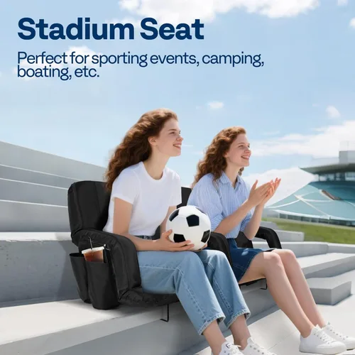 Vista 3 de VIVOHOME Asientos reclinables para estadio con respaldo y cojín, paquete de 2 sillas acolchadas portátiles con reposabrazos y soporte para tazas
