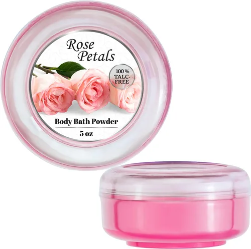 Vista 2 de R-NEU Polvo corporal para mujeres con borla de polvo, 100% libre de talco, elegante polvo perfumado de pétalos de rosa, después del baño para piel