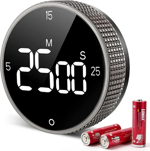 Vista 10 de Temporizador magnético de cocina para cocinar con alarma fuerte - Gran pantalla LED de cuenta atrás rotativa Pomodoro, preajuste de 5/15/25 minutos
