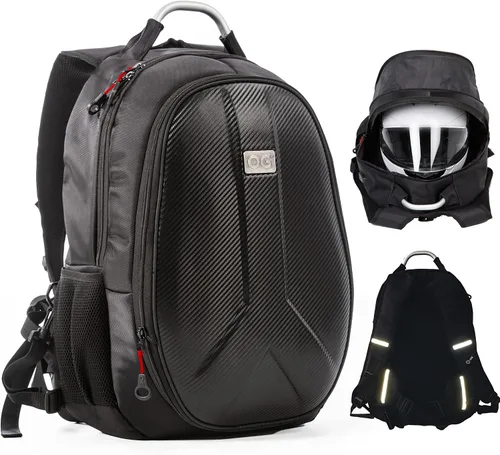Vista 9 de OG Original CityRunner Mochila para motocicleta, impermeable, expandible, 30-35L, bolsa para casco de motocicleta, correa para casco, gran