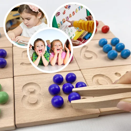 Vista 2 de Juego de tablas de seguimiento de números de madera, juguete de conteo de cuentas de matemáticas Montessori para niños pequeños, aprendizaje
