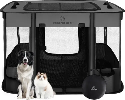 Vista 10 de Corralito para perros, corralito para mascotas, corralito plegable para cachorros y gatos, jaula de camping portátil para ejercicio, cubierta