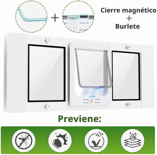 Vista 5 de Puerta de gato de ajuste rápido para ventana de 23 a 28 pulgadas, ancho ajustable con cierre automático magnético, puerta de aluminio para mascotas