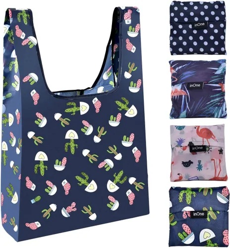 Vista 7 de inOne Bolsas de comestibles reutilizables Bolsas de compras plegables portátiles con bolsa