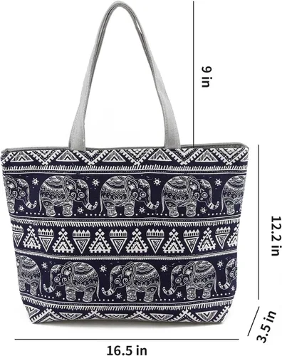 Vista 6 de TOPASION Bolsa de lona con inicial con bolsillo interior con cremallera, bolsa de hombro reutilizable, bolsa de playa, bolsa de compras para mujer