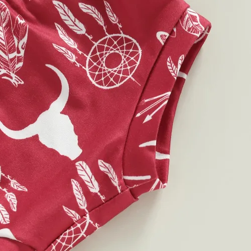 Vista 6 de Mandizy Ropa para bebé recién nacida, ropa de verano con estampado de vaquera occidental, camiseta de manga corta, pantalones cortos con diadema, 3