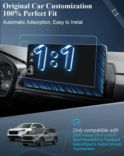 Vista 2 de BIBIBO 2 protectores de pantalla para Honda CRV 2026 2026 Honda CR-V (LX/EX/Sport Hybrid/EX-L/TrailSport Hybrid/Sport-L Hybrid) Pantalla táctil de 9