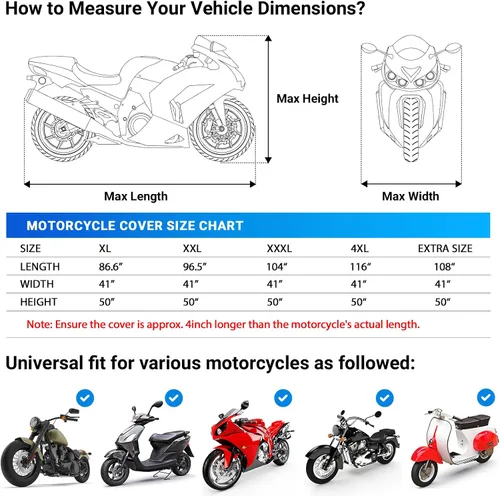 Vista 6 de Favoto - Funda impermeable para motocicleta, universal, duradera, reflectante, protección solar para cualquier temporada, con orificios de seguridad