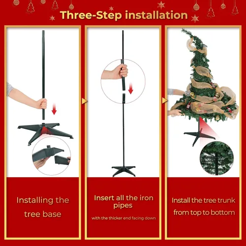Vista 4 de TLSUNNY Árbol de Navidad desplegable de 1.8 m con luces, árbol de Navidad plegable con control remoto, totalmente decorado con luces preinstaladas