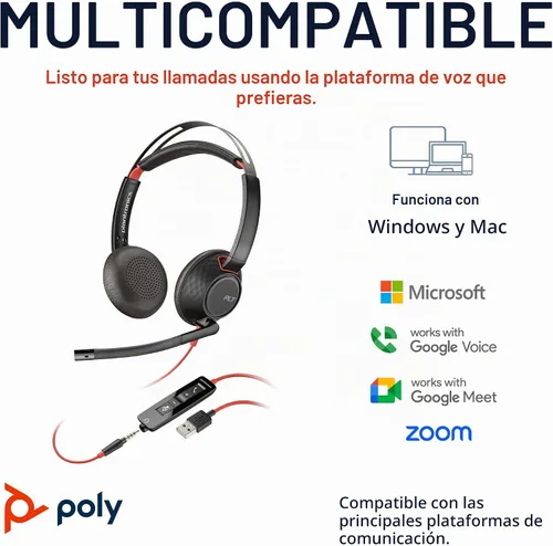 Vista 5 de Plantronics Poly Blackwire 5220 - Audífonos estéreo USB-C con conector de 3.5mm + adaptador USB-C/A