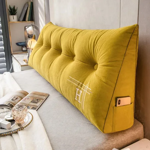 Vista 13 de HM&DX Almohada de lectura triangular con cuña para cabecero, almohada de respaldo de terciopelo con funda extraíble y bolsillos laterales