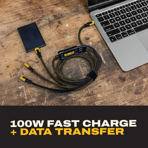 Vista 14 de DEWALT Divisor inteligente USB-C a USB-C de 100 W - Transferencia de datos y carga rápida, salida de 1 a 3, reforzado con Kevlar, 6 pies de servicio