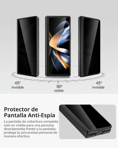 Vista 3 de Miimall - Funda para Samsung Galaxy Z Fold 4 con pantalla de privacidad, soporte ajustable integrado y protección magnética de bisagra, funda