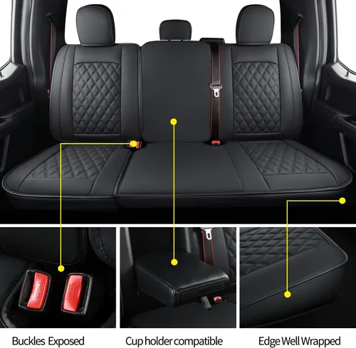 Vista 4 de LUCKYMAN CLUB Fundas de asiento para F150 Compatibles con F150 SuperCrew 2010-2014 con piel sintética impermeable (Juego completo, Negro)