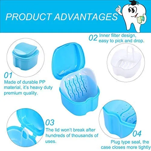 Vista 2 de Estuche de dentadura, taza de dentadura con colador y retenedor de tapa, taza de remojo de limpieza, caja de baño de dentaduras postizas, caja