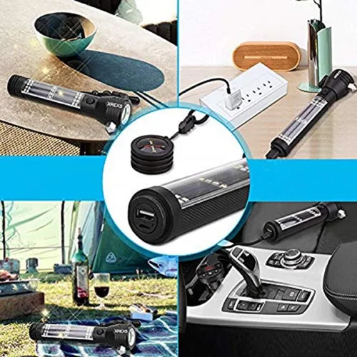 Vista 2 de XREXS Linterna LED solar para automóvil, linterna de rescate solar multifuncional, USB y cargador solar, portátil para senderismo, camping, viajes