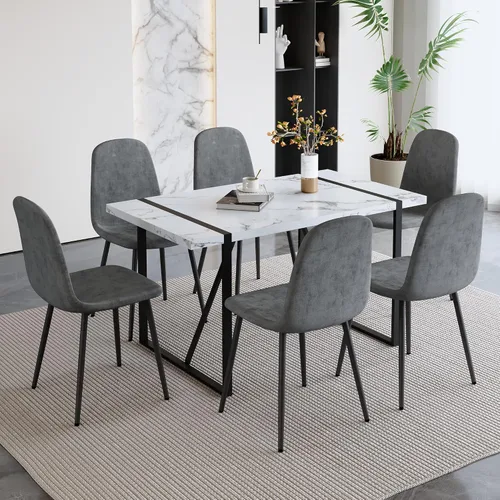 Vista 23 de Mesa de comedor de 55 pulgadas para 4-6, mesa de cocina de madera con patas de metal, mesa de comedor para 4-6 para el hogar, comedor, sala de estar