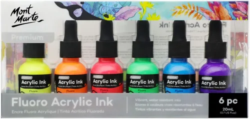 Vista 7 de Mont Marte Tinta acrílica premium de 6 piezas x 20 ml (0,7 fl.oz. EE.UU.), tintas acrílicas para artistas, colores esenciales, ideal para aerógrafo