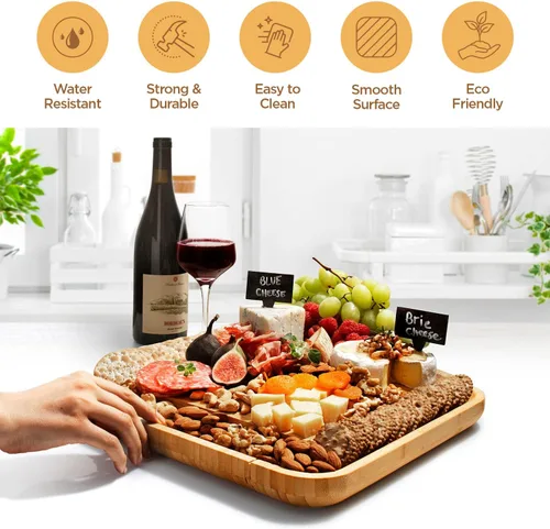 Vista 9 de Juego de tablas de queso con accesorios – Bandeja de madera de bambú para servir, plato, regalos de inauguración de la casa, nuevo hogar, boda