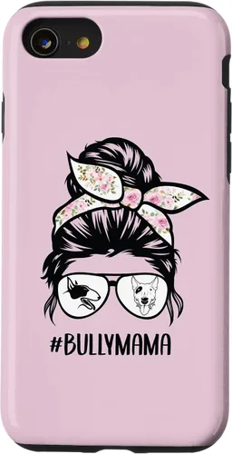 Vista 8 de iPhone 12 mini English Bull Terrier mamá desordenado moño pelo gafas Bully mama caso
