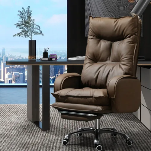 Vista 4 de Silla de piel sintética grande y alta ergonómica, reclinable, reposapiés para juegos, altura ajustable, respaldo alto, estación de trabajo, silla