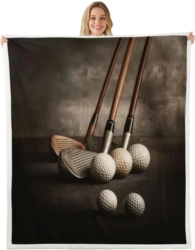 Vista 11 de Golf Printed Bed Blanket,Golf Club Lovers Blankets for Couch or Bed,Sports Theme Ball Game Fleece Blanket Soft Warm,Black Bedding for Kids Adults