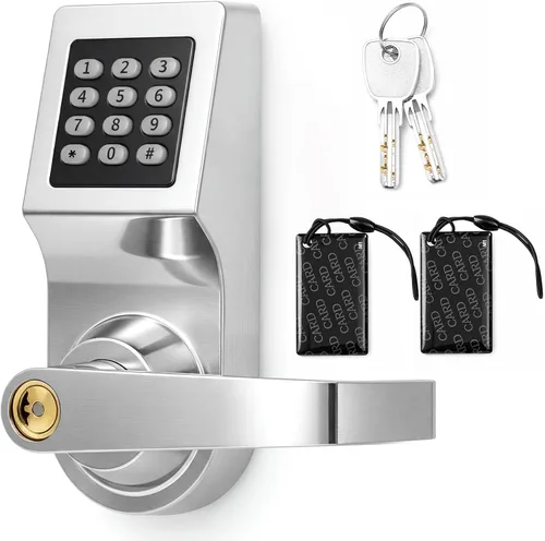 Vista 8 de Hicarer Paquete de 1 cerradura de puerta con teclado comercial con asa Negro mate