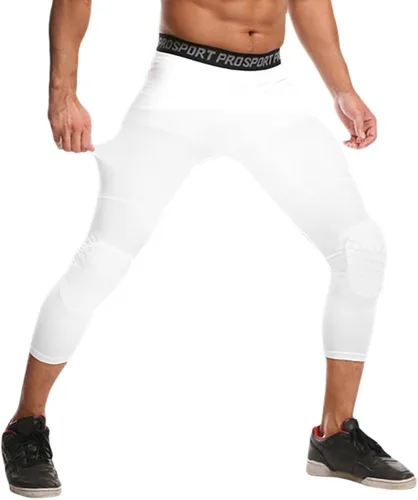 Vista 2 de Paquete de 2 pantalones de baloncesto para hombre con rodilleras 3/4 capri acolchadas, mallas de compresión deportivas, capa base atlética