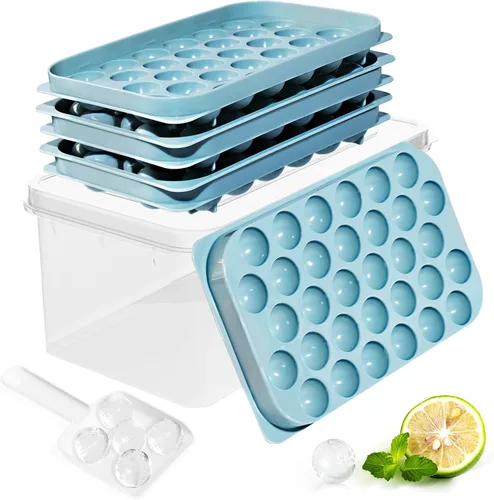 Vista 11 de Bandejas para cubitos de hielo con tapa y contenedor, molde redondo pequeño de 0.8 pulgadas para cubitos de hielo – Máquina de bolas de hielo