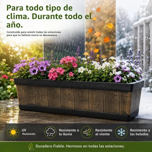 Vista 5 de Gardenised QI004121.L - Maceta rectangular de plástico para exteriores e interiores, maceta para plantar verduras o flores, marrón grande